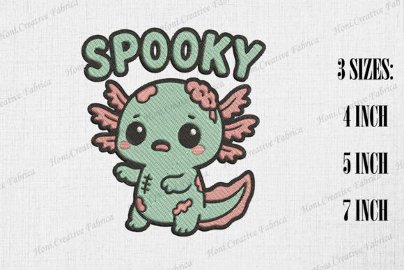 Cute Zombie Axolotl: A Spooky Halloween Embroidery Gem