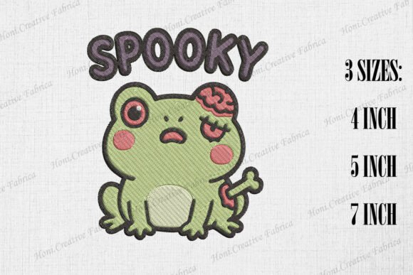 Cute Zombie Frog: A Spooky Halloween Embroidery Gem