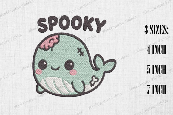 Cute Zombie Whale: A Spooky Halloween Embroidery Gem