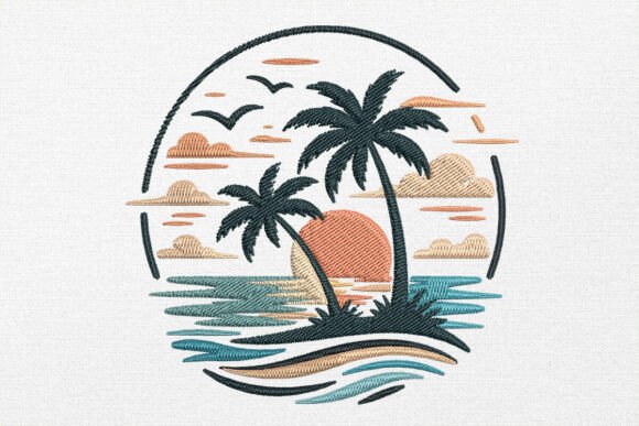 Tropical Sunset Palm Circle Embroidery Design Review